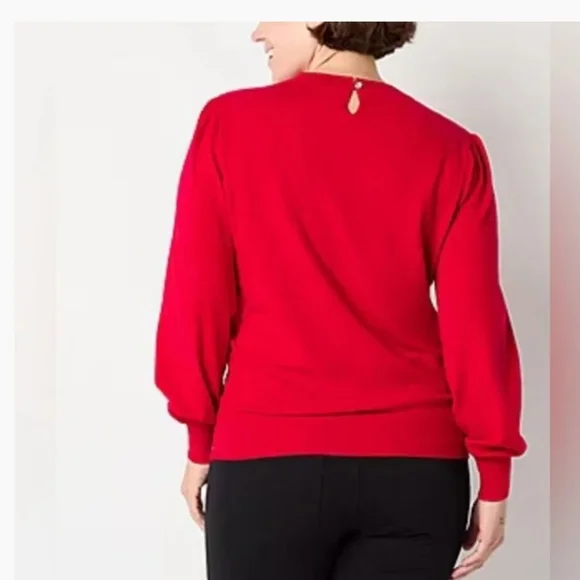 Liz Claiborne Red Embellished Crew Neck Pullover Sweater Size M - Picture 9 of 9